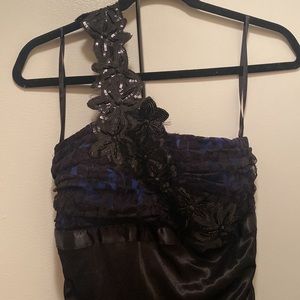 COPY - Black and blue one shoulder cocktail dress